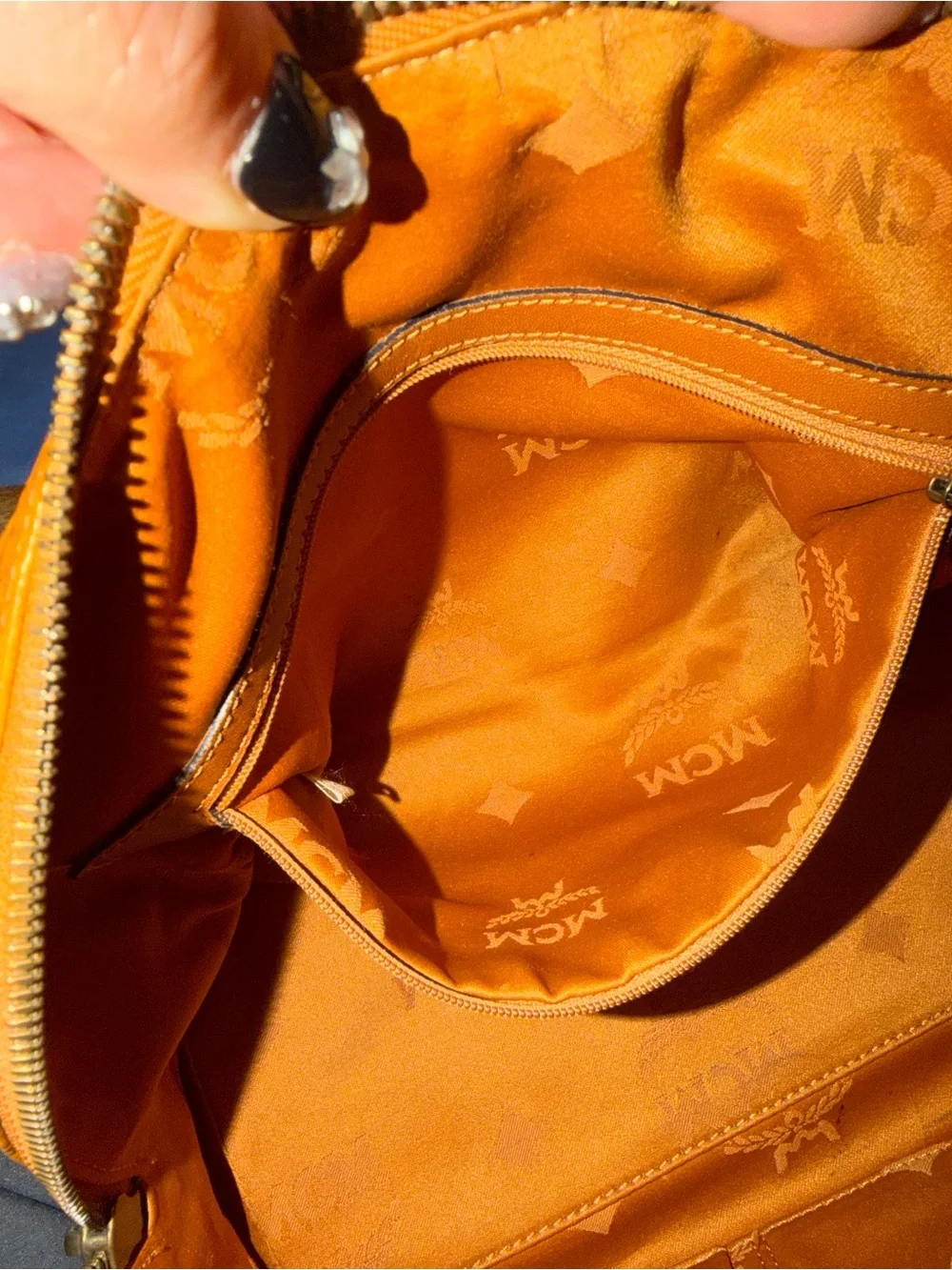 MCM Vintage Visetos Boston Bag Cognac Monogram Satchel Handbag